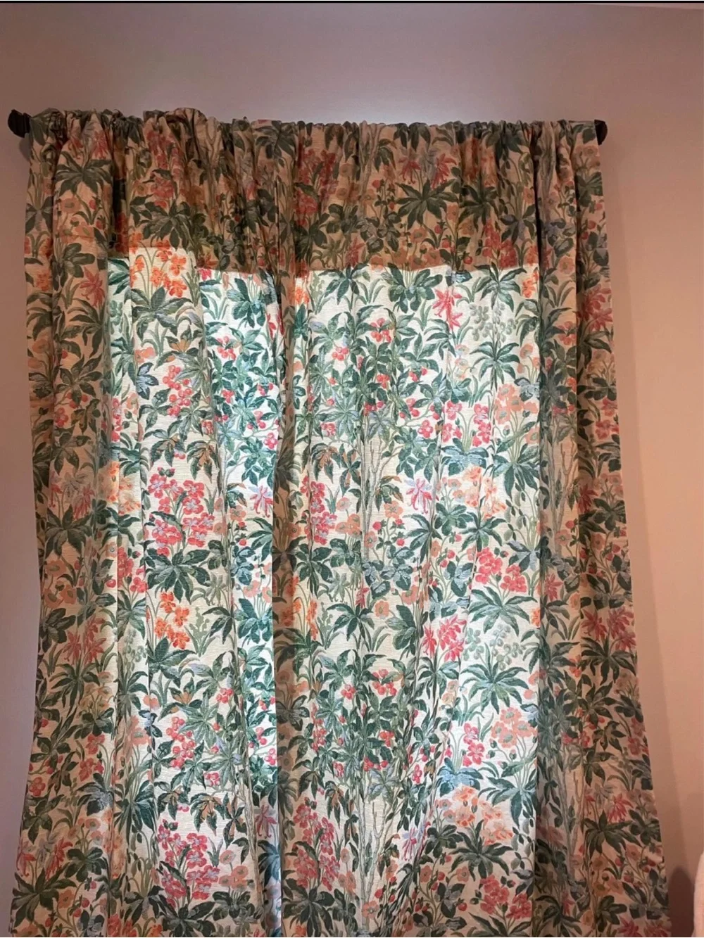 Custom made panel curtains Botanical floral berry Drapery in Green and Pink